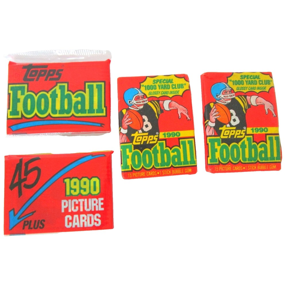 1990 Topps Football Unopened 2 Sealed Wax Pack 15 Trading Cards Gum + 2 more